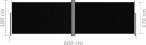 vidaXL vidaXL Zwijana markiza boczna na taras, czarna, 180 x 600 cm 8