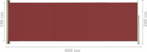 vidaXL vidaXL Zwijana markiza boczna na taras, 200x600 cm, czerwona 8