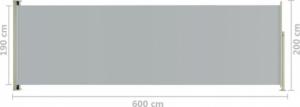 vidaXL vidaXL Zwijana markiza boczna na taras, 200x600 cm, szara 8