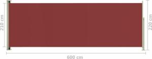 vidaXL vidaXL Zwijana markiza boczna na taras, 220x600 cm, czerwona 8