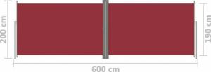 vidaXL vidaXL Zwijana markiza boczna, czerwona, 200 x 600 cm 8