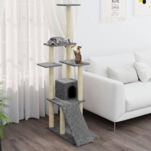 vidaXL Drapak dla kota ze słupkami sizalowymi, jasnoszary, 155 cm 2