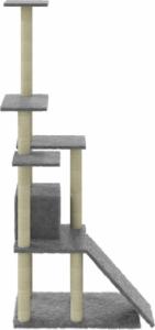 vidaXL Drapak dla kota ze słupkami sizalowymi, jasnoszary, 155 cm 6