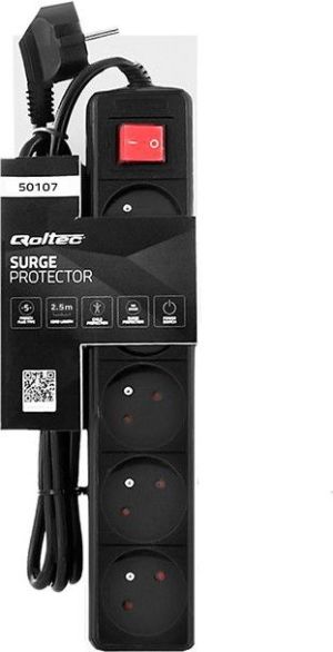 Listwa zasilająca Qoltec przeciwprzepięciowa 5 gniazd 2.5 m czarna (50107) 3