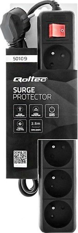 Listwa zasilająca Qoltec przeciwprzepięciowa 6 gniazd 2.5 m czarna (50109) 3