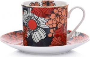 DUKA Filiżanka ze spodkiem w kwiaty DUKA VALLMO 220 ml pomarańczowa porcelana 1