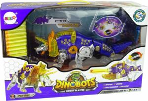 LeanToys Dinobots 2w1 Dinozaur Pistolet na Strzałki Fioletowy Triceratops Tarcza 3
