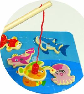 LeanToys Gra Łowienie Rybek Zwierzęta Morskie Drewniane Magnes Puzzle 2 w 1 2