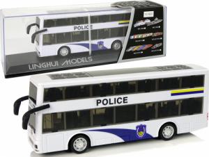 LeanToys Autobus Policyjny Dwupiętrowy Biały z Naciągiem Dźwięk 1