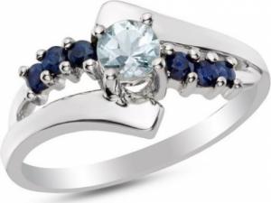 Srebro i Kamienie Srebrny pierścionek z błękitną cyrkonią 1
