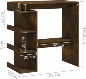 vidaXL Stolik barowy z półkami, przydymiony dąb, 100x50x101,5 cm 7