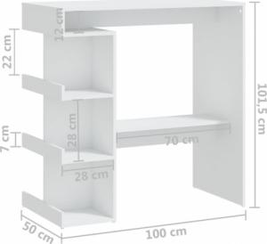 vidaXL Stolik barowy z półkami, biały, 100x50x101,5 cm, płyta wiórowa 7