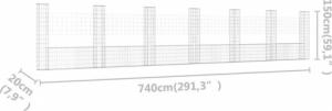 vidaXL Ogrodzenie gabionowe z 7 słupkami, żelazo, 740x20x150 cm 6
