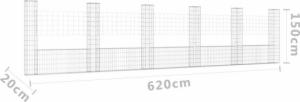 vidaXL 6 słupków gabionowych U-kształtnych, 620x20x150 cm, żelaznych! 6