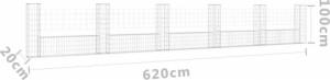 vidaXL Ogrodzenie gabionowe z 6 słupkami, żelazo, 620x20x100 cm! 6