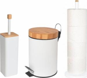 YokaHome Zestaw łazienkowy 3-elementowy - kosz na śmieci, szczotka WC i stojak na papier - biały bambus 1