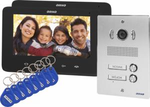 Orno Zestaw wideodomofonowy 2-rodzinny bezsłuchawkowy, kolor, LCD 7", z czytnikiem breloków zbliżeniowych, interkom, podtynkowy, INDI MULTI P 1