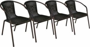 Garthen Komplet 4 x krzesła ogrodowe Garth rattanowe - czarne z brązową strukturą 1