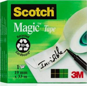 Scotch 3M Taśma biurowa SCOTCH_ Magic_ (SM3-12), matowa, z dyspenserem, 19mm, 33m, 3szt., podajnik C-38 czarny GRATIS 5