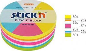 Stickn Notes koło, 67x67mm, mix 5 kol. neon+biały, 250kart. Stick"n 21830 1
