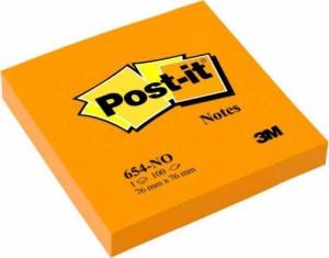 Post-It 3M Bloczek samoprzylepny POST-IT_ (654N), 76x76mm, 1x100 kart., jaskrawy pomarańczowy 1