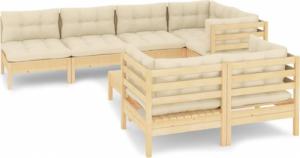 vidaXL vidaXL 8-cz. zestaw wypoczynkowy do ogrodu, kremowe poduszki, sosnowy 2