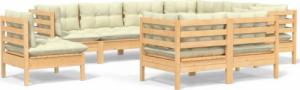 vidaXL vidaXL 9-cz. zestaw wypoczynkowy do ogrodu, kremowe poduszki, sosnowy 2