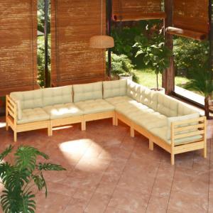vidaXL vidaXL 7-cz. zestaw wypoczynkowy do ogrodu, kremowe poduszki, sosnowy 1