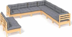 vidaXL vidaXL 9-cz. zestaw wypoczynkowy do ogrodu, szare poduszki, sosnowy 2