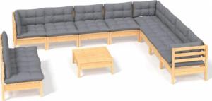 vidaXL vidaXL 11-cz. zestaw wypoczynkowy do ogrodu, szare poduszki, sosnowy 2