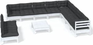 vidaXL vidaXL 11-cz. zestaw wypoczynkowy do ogrodu, poduszki, biały, sosnowy 2