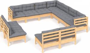 vidaXL vidaXL 11-cz. zestaw wypoczynkowy do ogrodu, szare poduszki, sosnowy 2