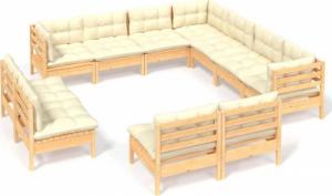 vidaXL vidaXL 11-cz. zestaw wypoczynkowy do ogrodu, kremowe poduszki, sosnowy 2