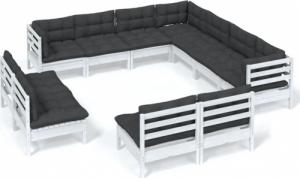 vidaXL vidaXL 11-cz. zestaw wypoczynkowy do ogrodu, poduszki, biały, sosnowy 2