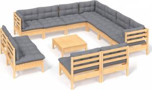 vidaXL vidaXL 12-cz. zestaw wypoczynkowy do ogrodu, szare poduszki, sosnowy 2