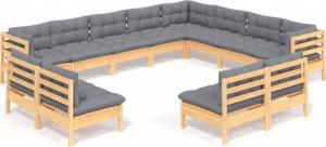 vidaXL vidaXL 12-cz. zestaw wypoczynkowy do ogrodu, szare poduszki, sosnowy 2