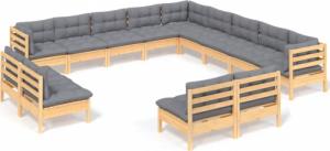 vidaXL vidaXL 13-cz. zestaw wypoczynkowy do ogrodu, szare poduszki, sosnowy 2