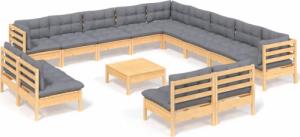 vidaXL vidaXL 14-cz. zestaw wypoczynkowy do ogrodu, szare poduszki, sosna 2