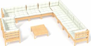 vidaXL vidaXL 12-cz. zestaw wypoczynkowy do ogrodu, kremowe poduszki, sosnowy 2