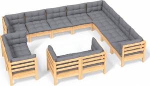 vidaXL vidaXL 12-cz. zestaw wypoczynkowy do ogrodu, szare poduszki, sosnowy 2