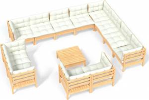 vidaXL vidaXL 13-cz. zestaw wypoczynkowy do ogrodu, kremowe poduszki, sosnowy 2