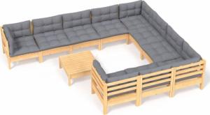 vidaXL vidaXL 11-cz. zestaw wypoczynkowy do ogrodu, szare poduszki, sosna 2