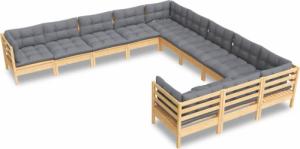 vidaXL vidaXL 11-cz. zestaw wypoczynkowy do ogrodu, szare poduszki, sosna 2