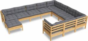 vidaXL vidaXL 11-cz. zestaw wypoczynkowy do ogrodu, szare poduszki, sosna 2