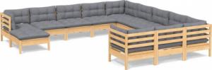 vidaXL vidaXL 12-cz. zestaw wypoczynkowy do ogrodu, szare poduszki, sosna 2