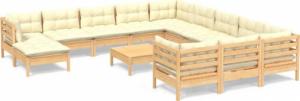 vidaXL vidaXL 13-cz. zestaw wypoczynkowy do ogrodu, kremowe poduszki, sosnowy 2