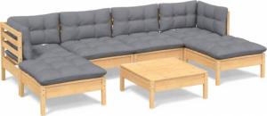 vidaXL vidaXL 7-cz. zestaw wypoczynkowy do ogrodu, szare poduszki, sosnowy 2