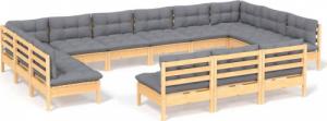 vidaXL vidaXL 13-cz. zestaw wypoczynkowy do ogrodu, szare poduszki, sosnowy 2