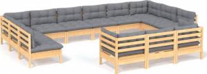 vidaXL vidaXL 13-cz. zestaw wypoczynkowy do ogrodu, szare poduszki, sosnowy 2