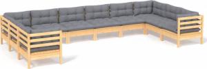 vidaXL vidaXL 10-cz. zestaw wypoczynkowy do ogrodu, szare poduszki, sosnowy 2